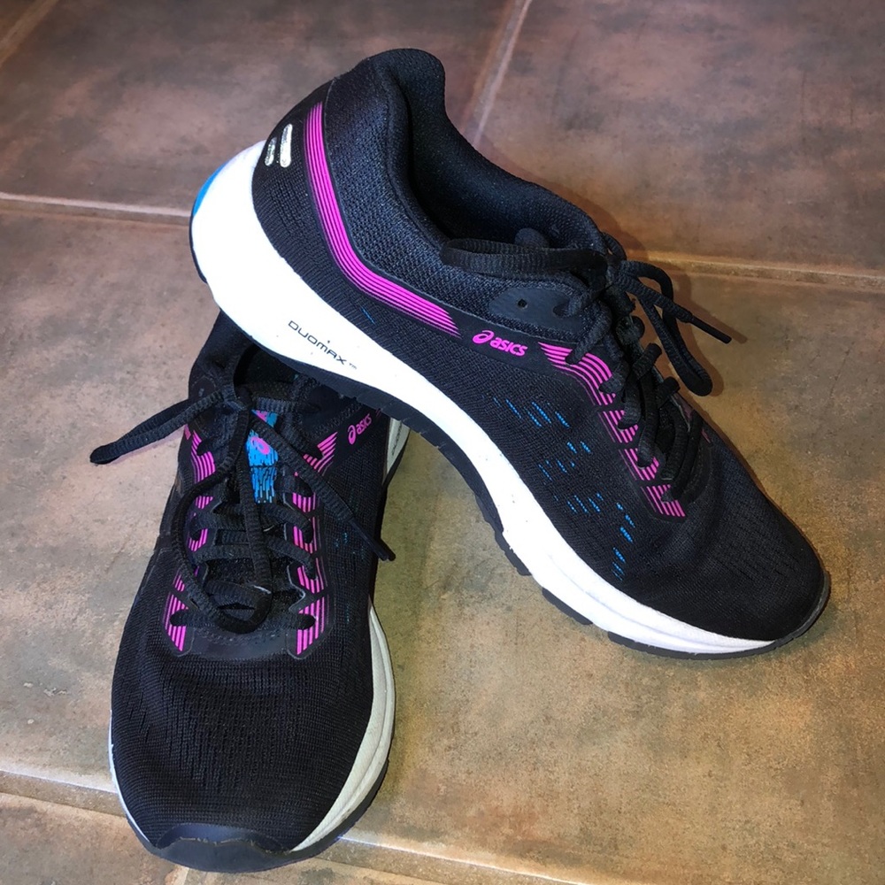 Black ASICS running shoes